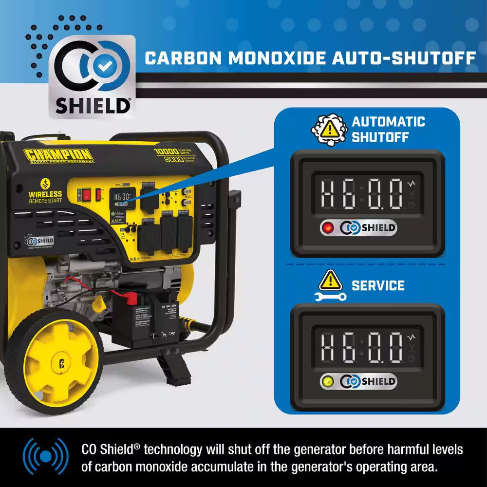 10000/8000-Watt Wireless Remote Electric Start Gasoline Powered Portable Generator with CO Shield