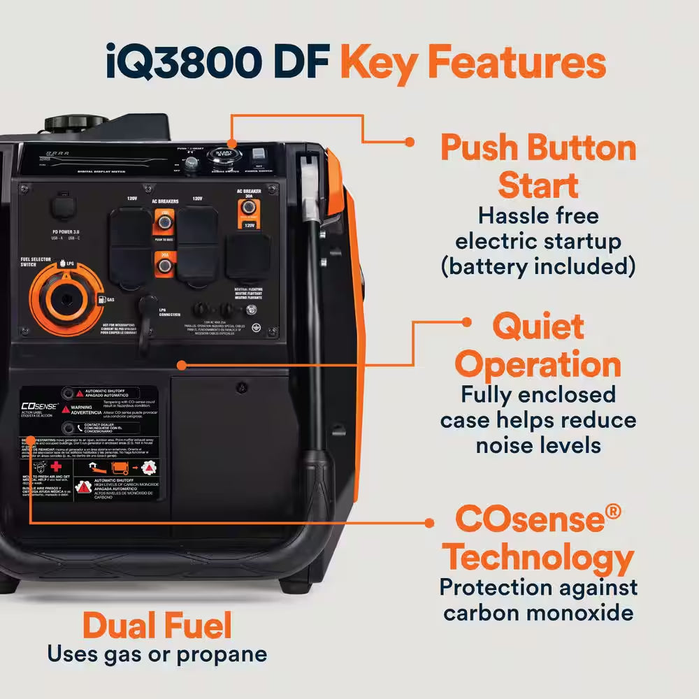 Iq3800 Dual Fuel Portable Inverter (Gas) Generator 49ST Push Button Start