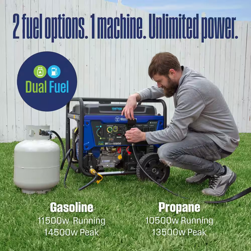 14,500-Watt/11,500-Watt Remote Start Dual Fuel Gas and Propane Portable Generator with Transfer Switch Outlet, CO Sensor
