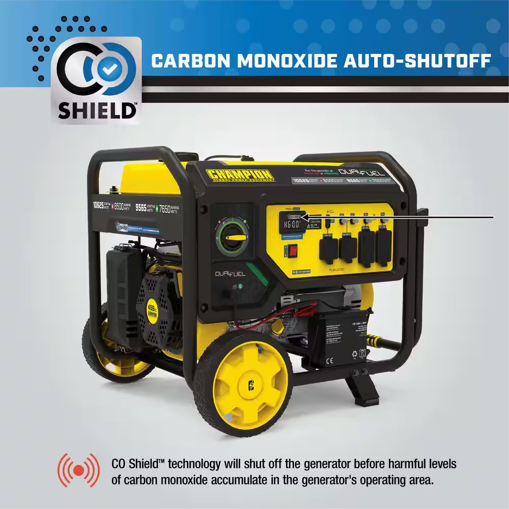 10,625/8500-Watt Electric Start Gasoline and Propane Powered Dual Fuel Portable Generator with CO Shield