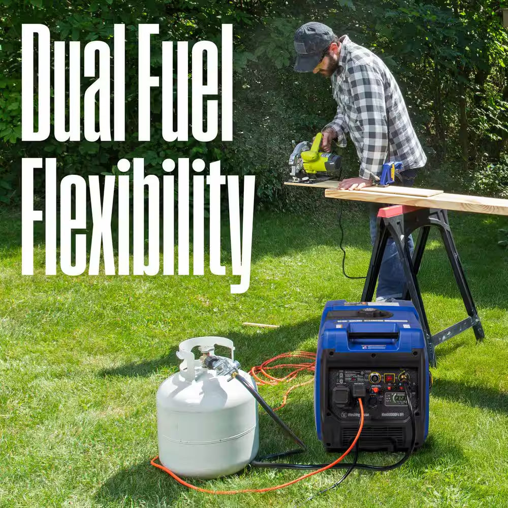 5,000-Watt Dual Fuel Gas and Propane Powered Portable Inverter EFI Generator with Remote Electric Start, LED Data Center