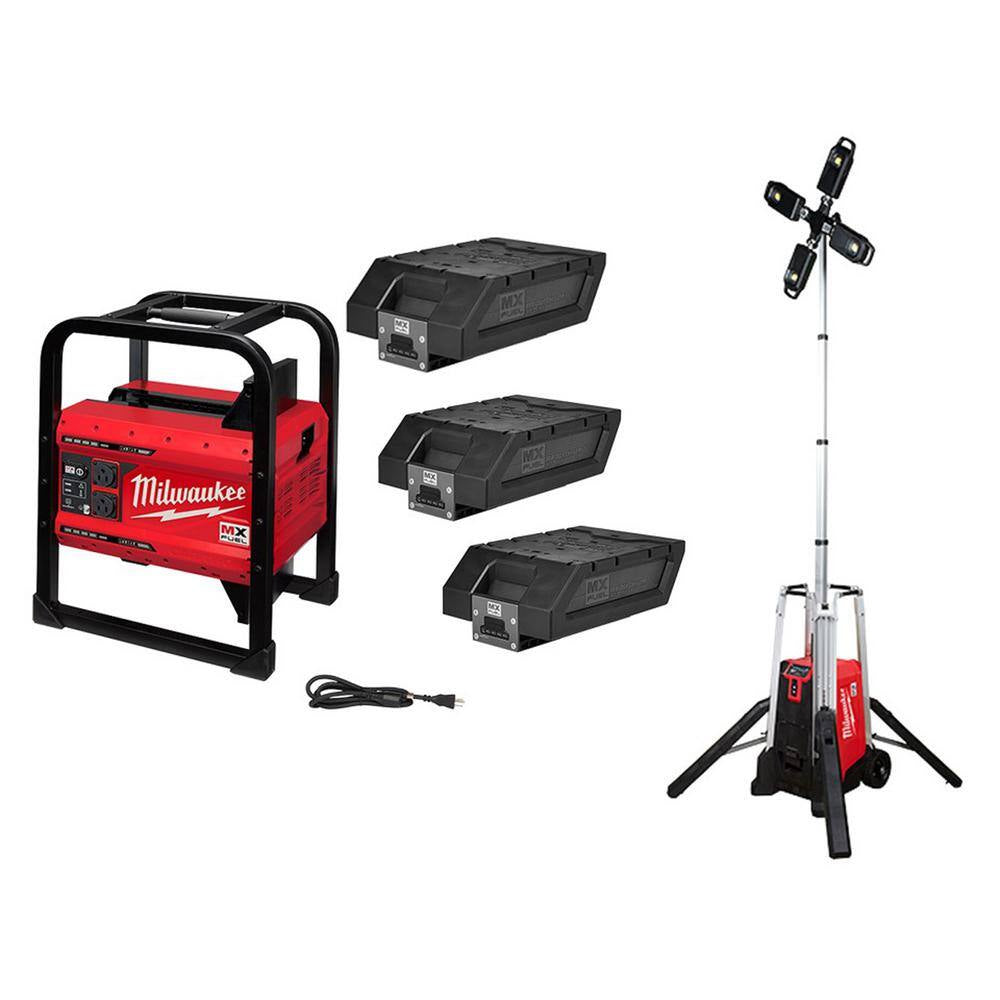 MX FUEL 3600-Watt/1800-Watt Push Start Battery Powered Generator & Rocket Stand Light with 3 XC Batteries and Charger