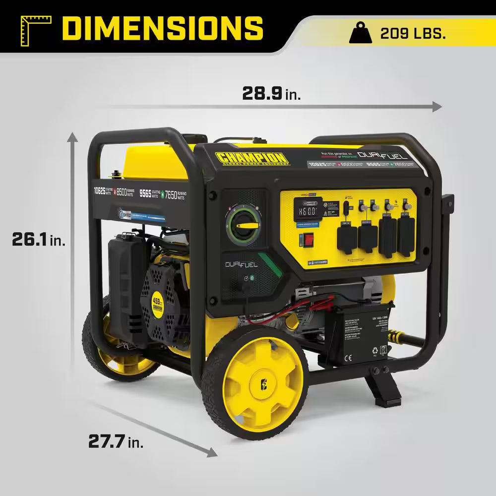 10,625/8500-Watt Electric Start Gasoline and Propane Powered Dual Fuel Portable Generator with CO Shield