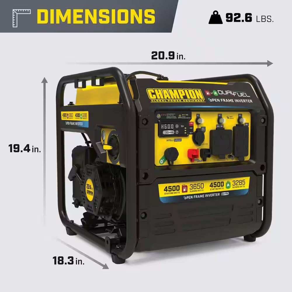 4500/3650-Watt Electric Switch Gasoline/Propane Open Frame Inverter Portable Generator W/ Quiet Technology and CO Shield