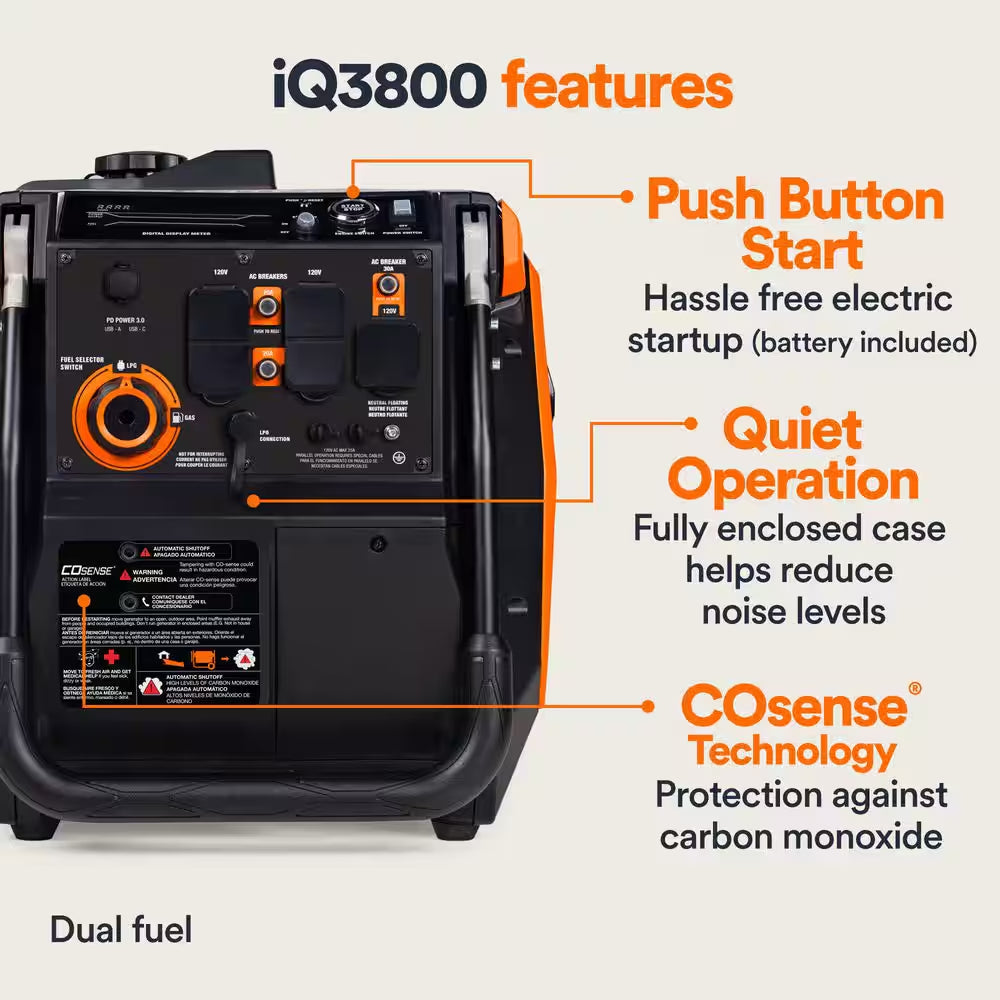 Iq3800 Dual Fuel Portable Inverter (Gas) Generator 49ST Push Button Start