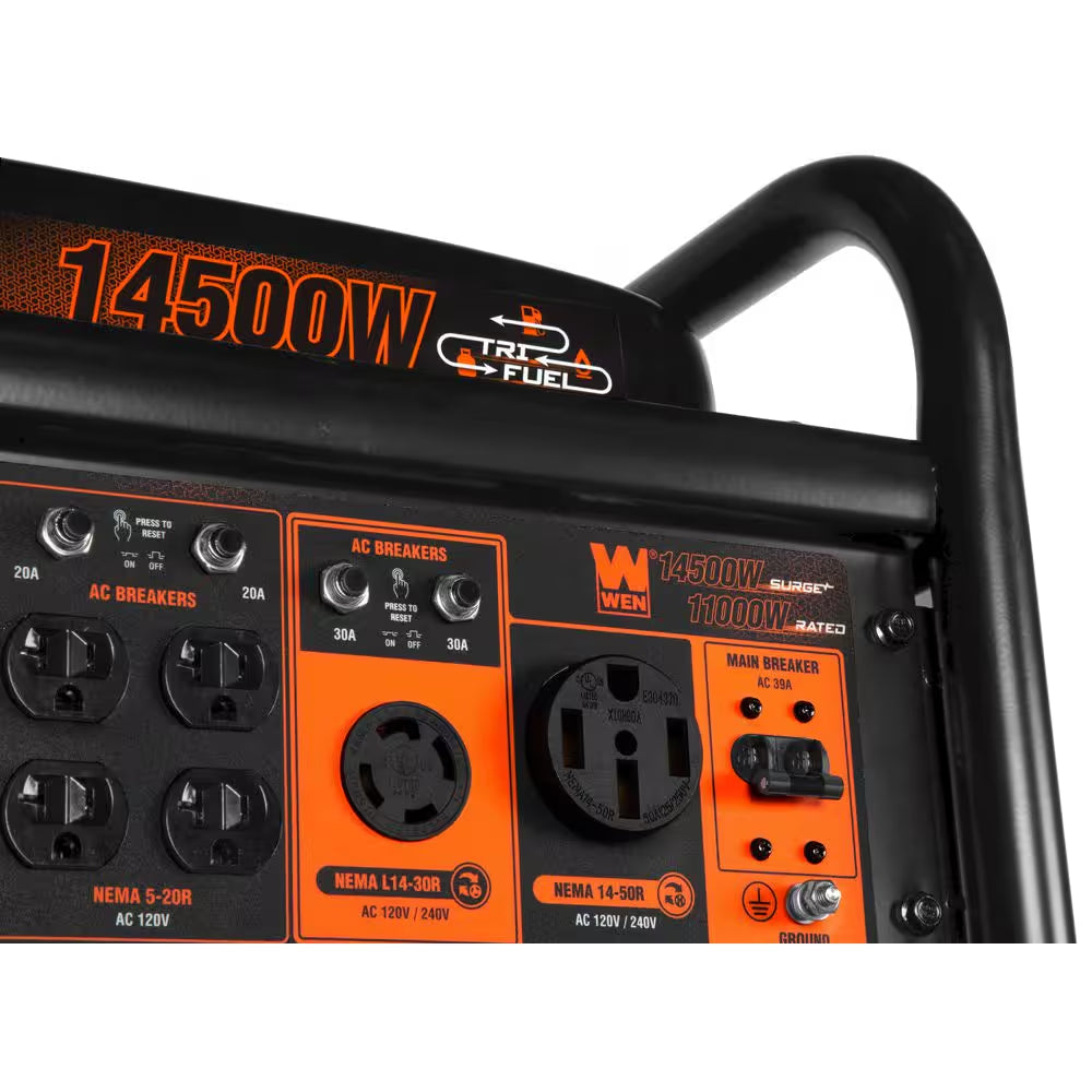 14500-Watt Electric Switch Gasoline Propane and Natural Gas Tri-Fuel Portable Generator, Wheel Kit and CO Watchdog