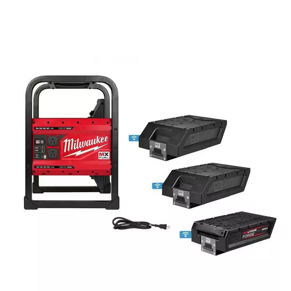 MX FUEL 3600-Watt/1800-Watt Lithium-Ion Battery Powered Push Start Portable Power Station W/(3) Batteries and Charger