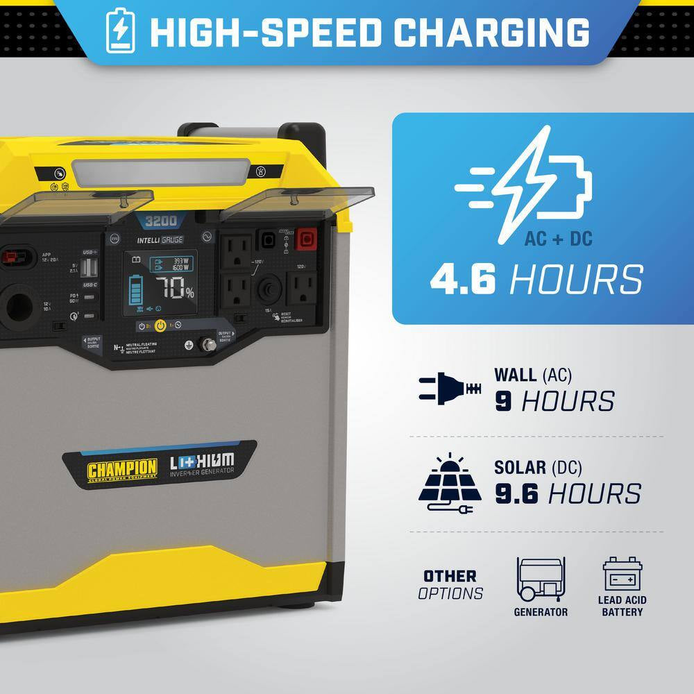 3276-Wh Power Station 3200/1600-Watt Portable Lithium-Ion Battery Solar Generator