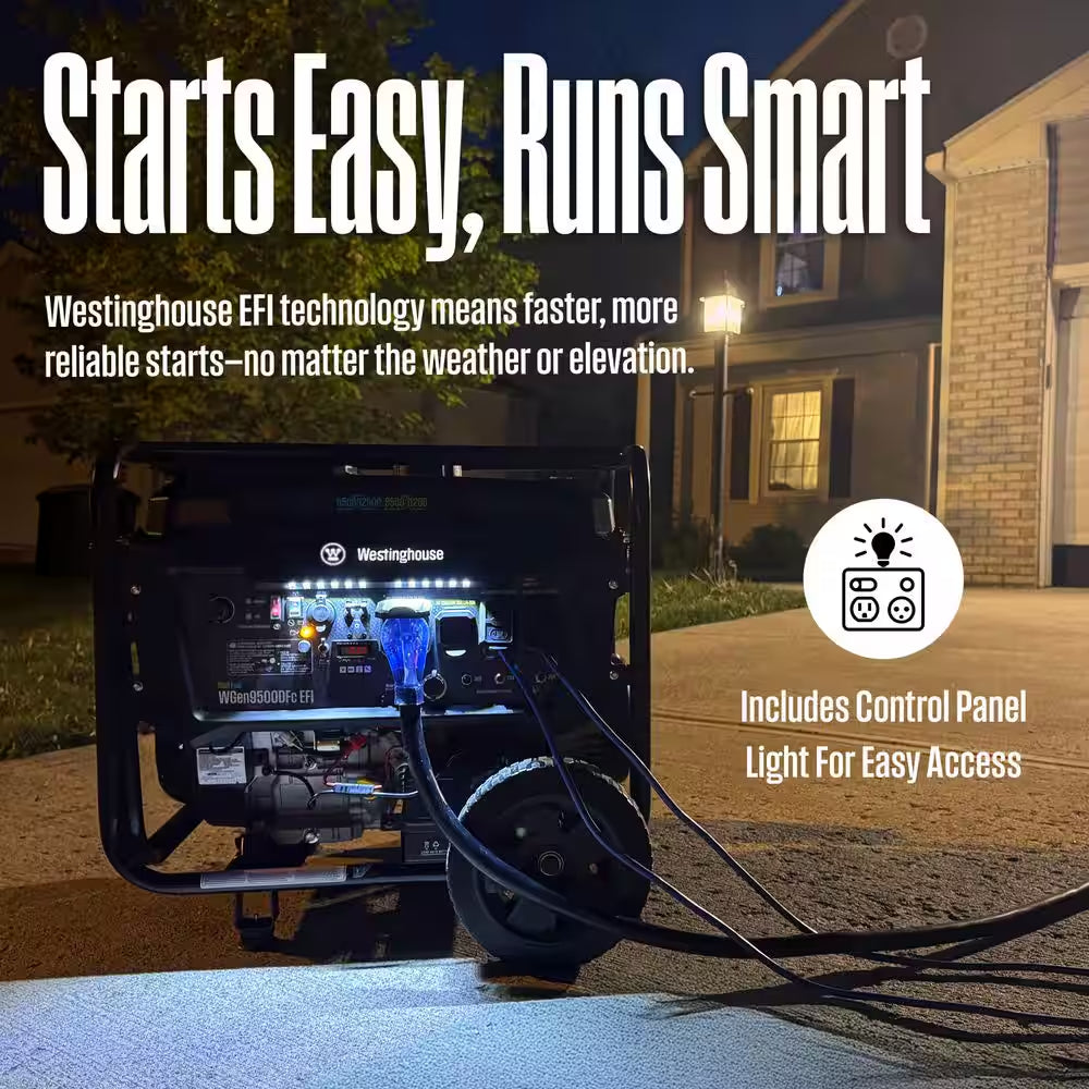 12,500/9,500-Watt Dual Fuel Gas and Propane Powered EFI Portable Generator with Remote Electric Start, 50 Amp Outlet