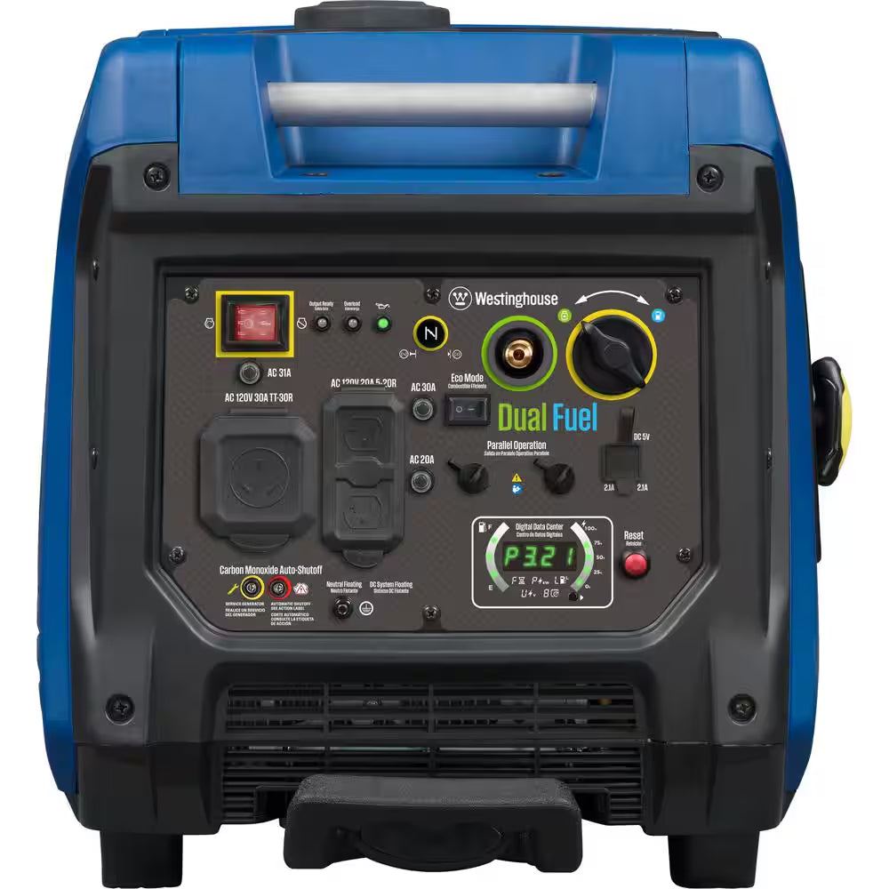 5,000-Watt Dual Fuel Gas and Propane Powered Portable Inverter Generator with Recoil Start, LED Data Center