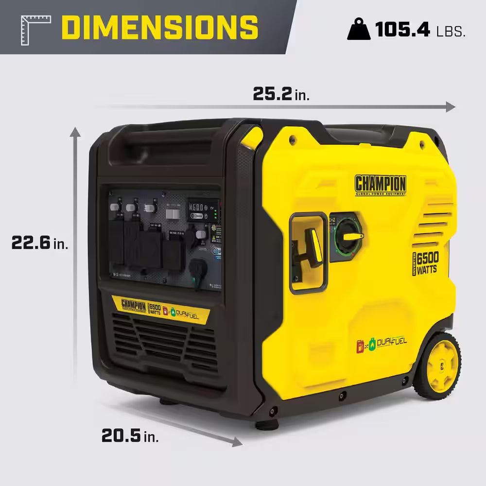 6500-Watt Recoil Start Gasoline and Propane Powered Dual Fuel Inverter Portable Generator W/ CO Shield, Quiet Technology