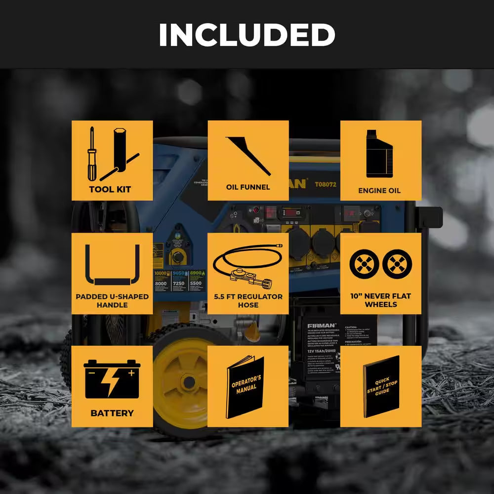 10,000-Watt/8,000-Watt Tri-Fuel Portable Generator with Electric Start, Transfer Switch Outlet and CO Alert Technology