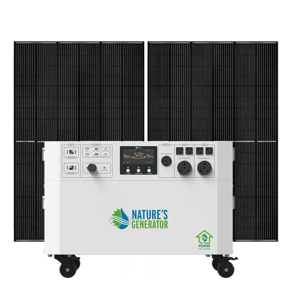 Powerhouse Gold plus 7,200-Watt Electric Switch Solar Generator with (4) 410W Panels and Wheels