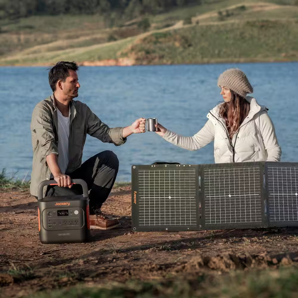 2200W Rated/4400W Peak Push Button Start Solar Generator 2000 V2 with 2 100W Mini-Solar Panels Outdoors and Emergency