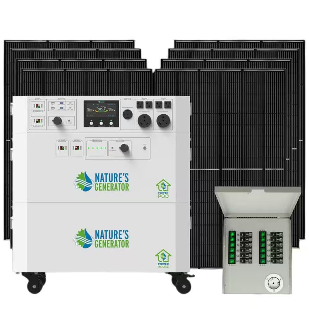 Powerhouse Gold PE 7,200-Watt Electric Switch Solar Generator with (2) 410-Watt Panels, Power Transfer Kit and Wheels