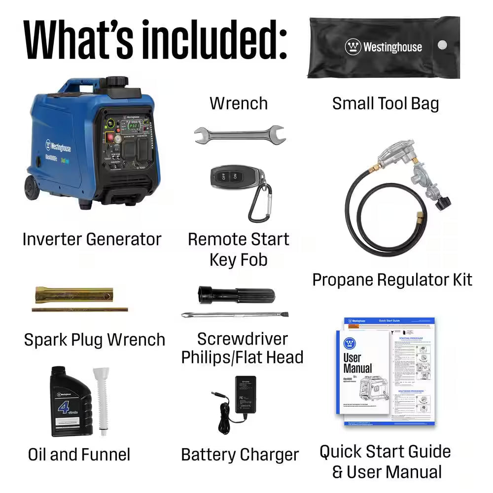 4,000-Watt Gas and Propane Powered Portable Inverter Generator with Remote Electric Start, LED Data Center