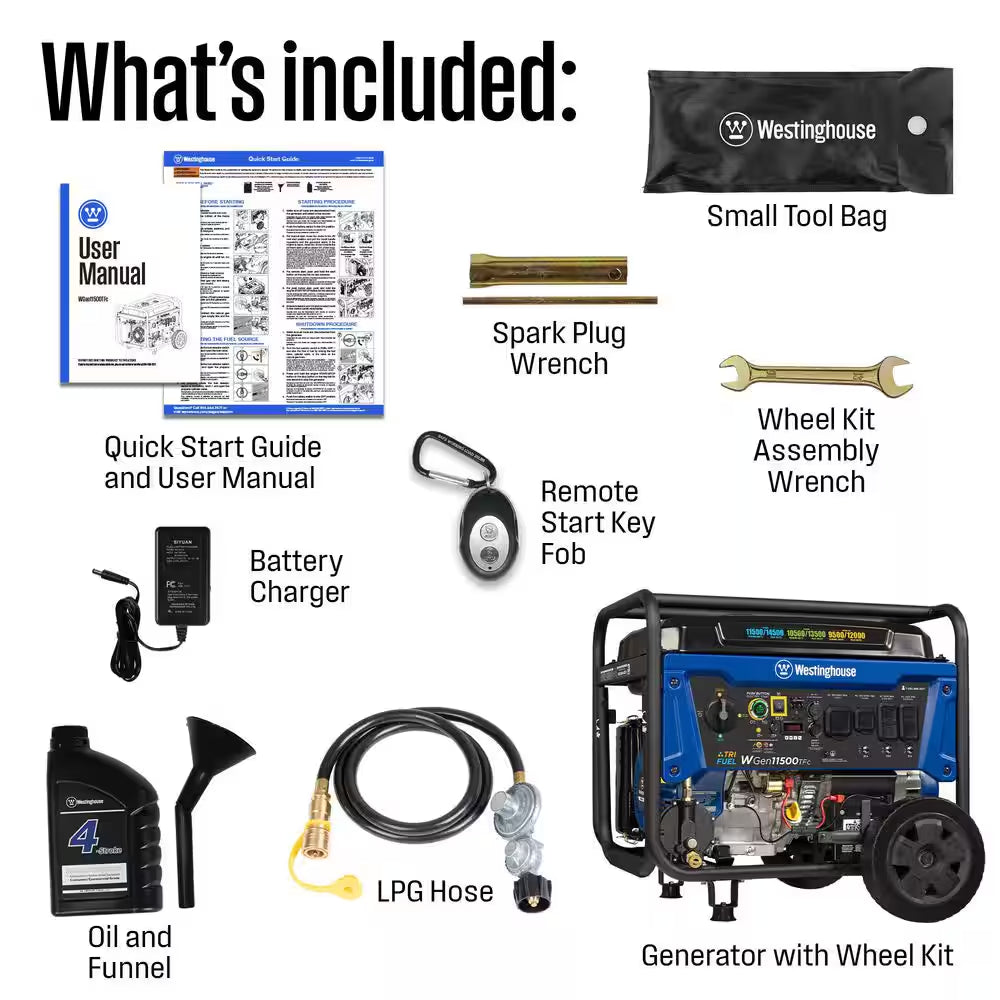 14,500-Watt/11,500-Watt Remote Start Tri-Fuel Portable Generator with Transfer Switch Outlet, Remote Start and CO Sensor