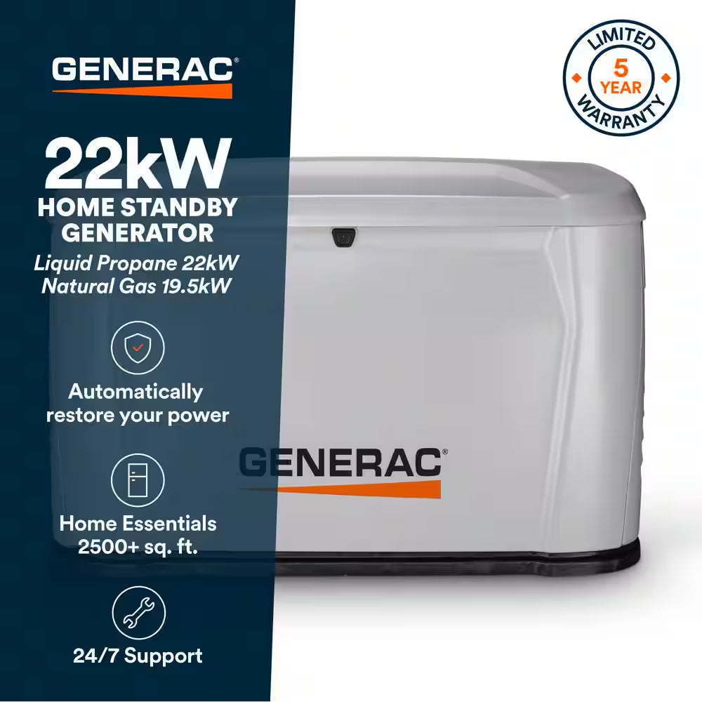 22,000 Watt Air-Cooled Whole House Home Standby Generator & 200-AMP Transfer Switch