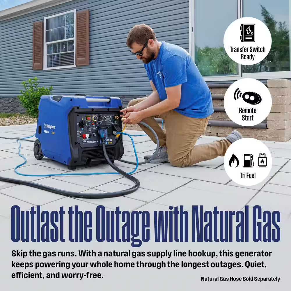8,200-Watt Remote Electric Start Tri Fuel Gas, Propane, Natural Gas Powered Inverter Generator with CO Sensor