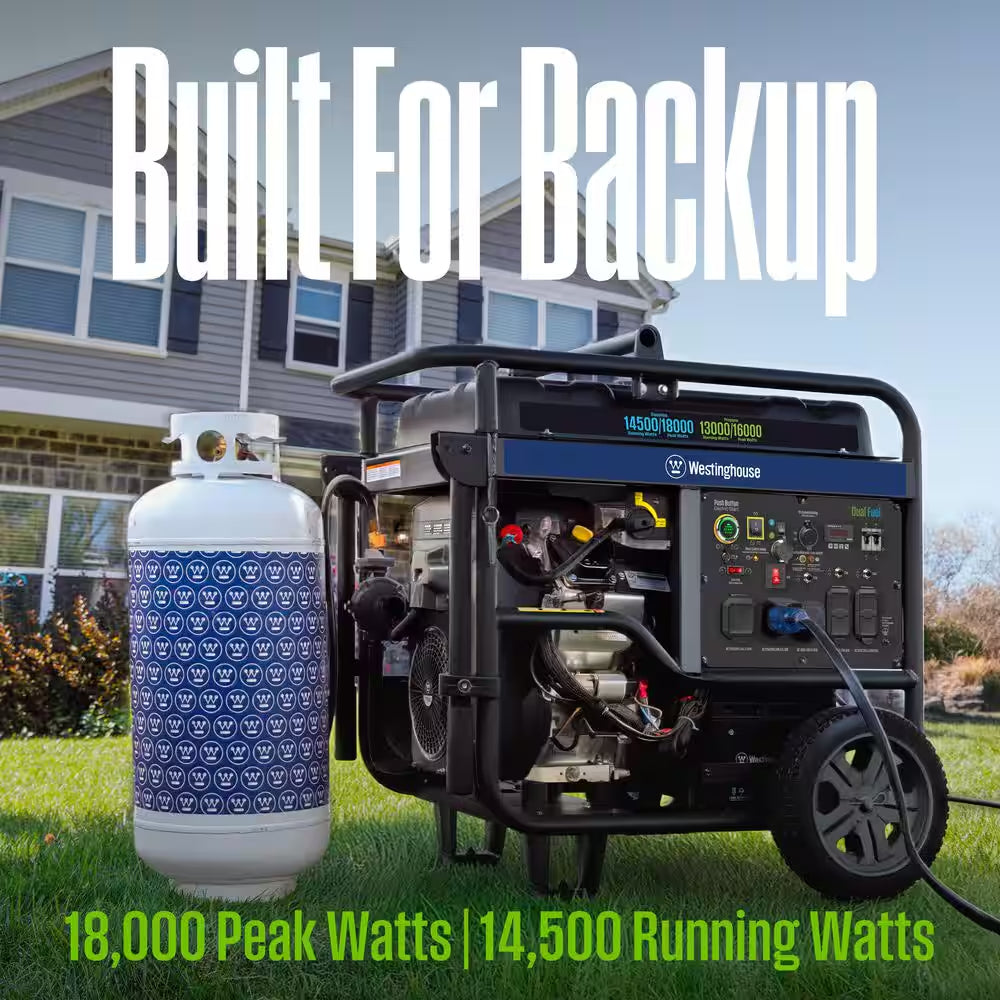 18,000/14,500-Watt Dual Fuel Gas and Propane Portable Generator with Remote Electric Start, Low THD, and 50 Amp Outlet