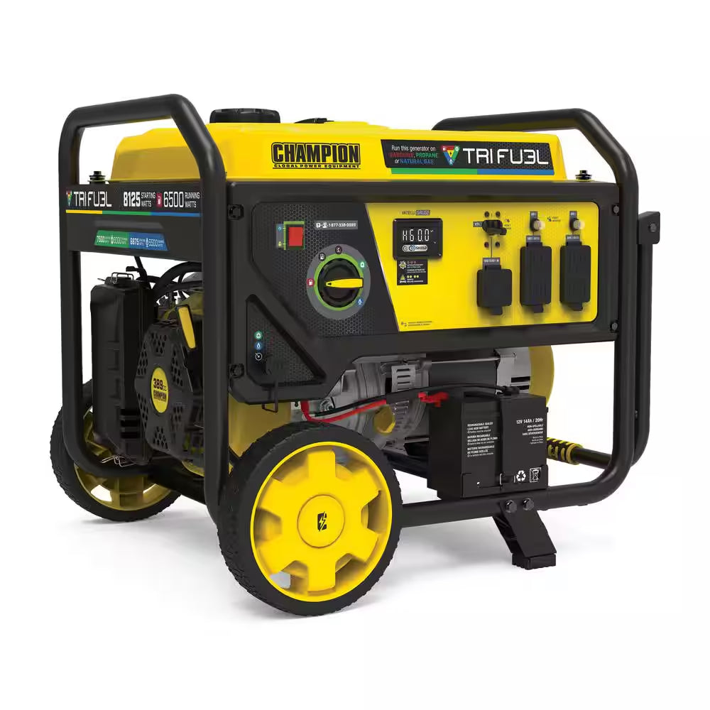 8,125/6,500-Watt Electric Start Gasoline Propane and Natural Gas Tri-Fuel Portable Generator, CO Shield, NG/LPG Hoses