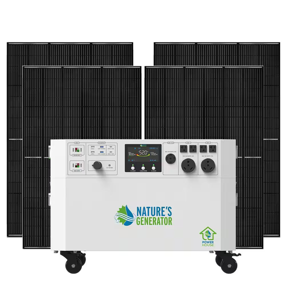 Powerhouse Gold plus 7,200-Watt Electric Switch Solar Generator with (4) 410W Panels and Wheels