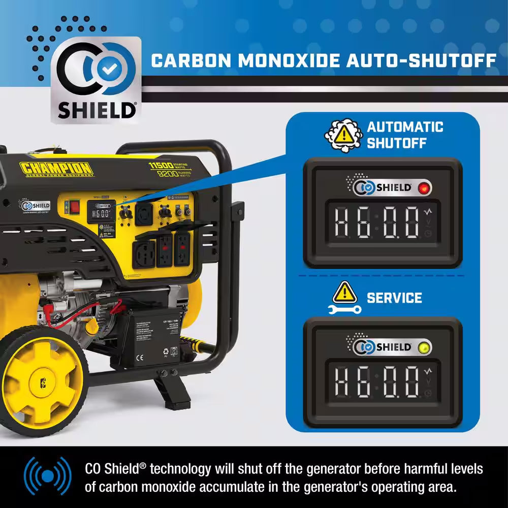 11500/9200-Watt, Electric Start, Gasoline Powered Portable Generator with CO Shield