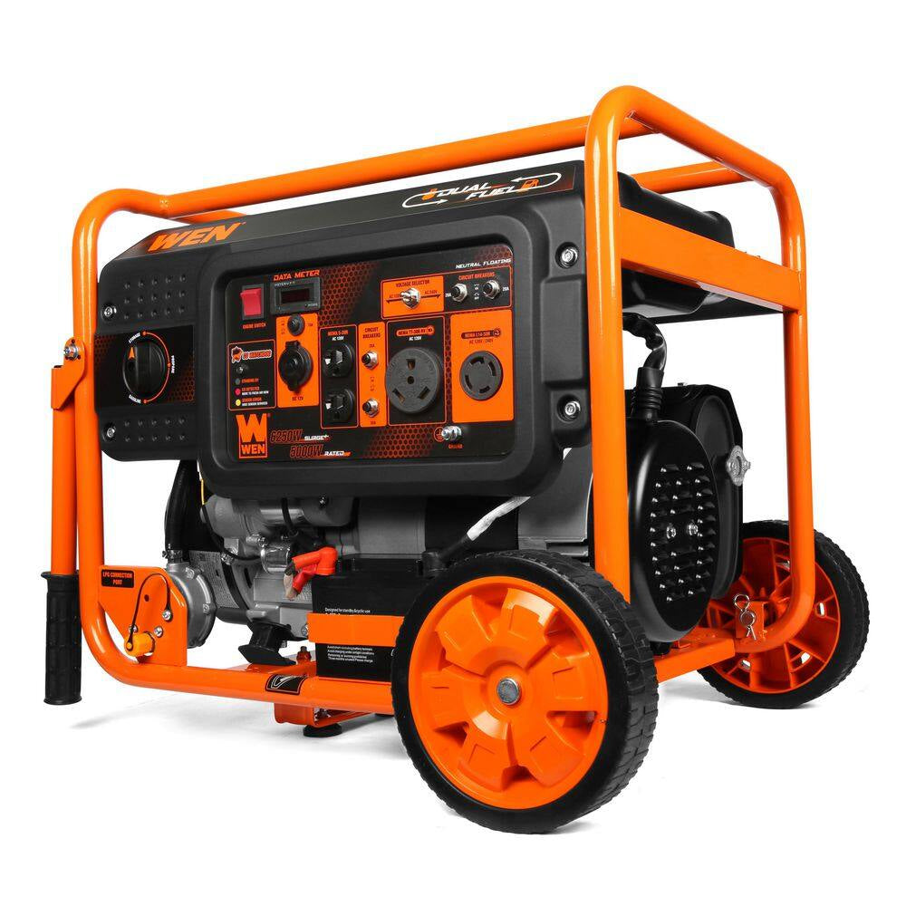 6250/5000-Watt 120-Volt/240-Volt Dual Fuel Electric Start Portable Generator with Wheel Kit and CO Watchdog