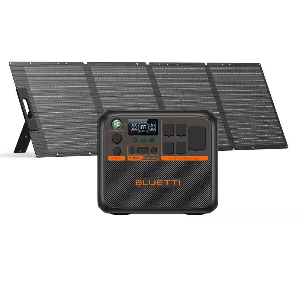 2400/3600-Watt Continuous Peak Output Power Station AC200PL Push Button Start Lifepo4 Battery Generator/200W Solar Panel