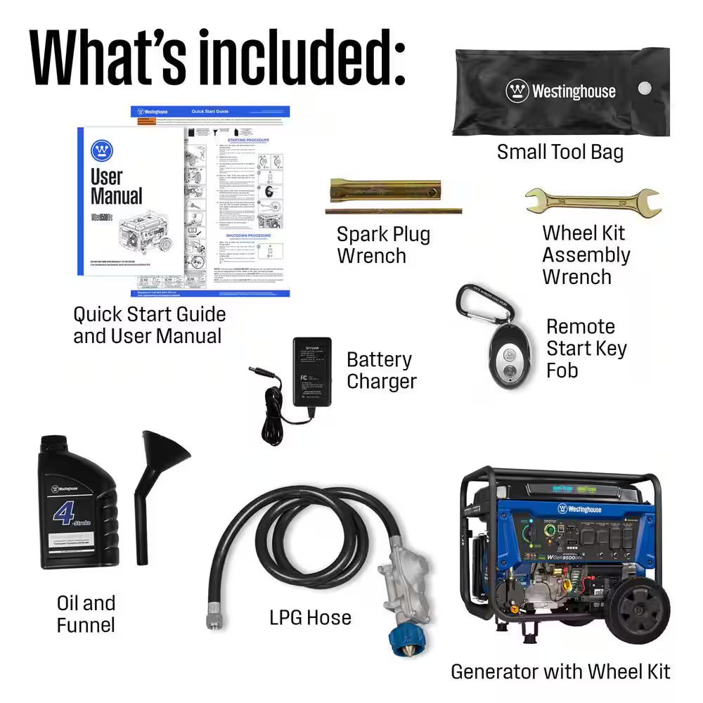 12,500/9,500-Watt Dual Fuel Gas and Propane Powered Portable Generator with Remote Electric Start, 50 Amp Outlet