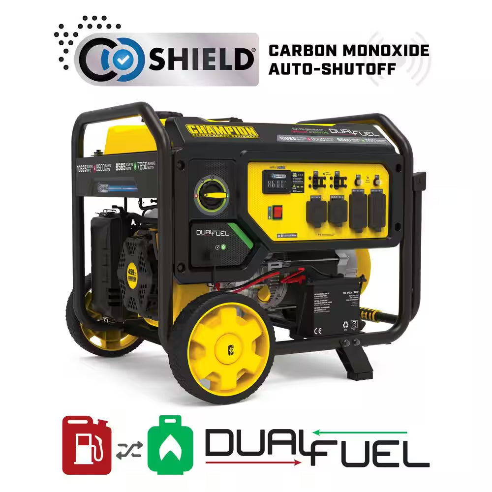 10625/8500-Watt Electric or Recoil Start Gasoline and Propane Powered Dual Fuel Portable Generator with CO Shield