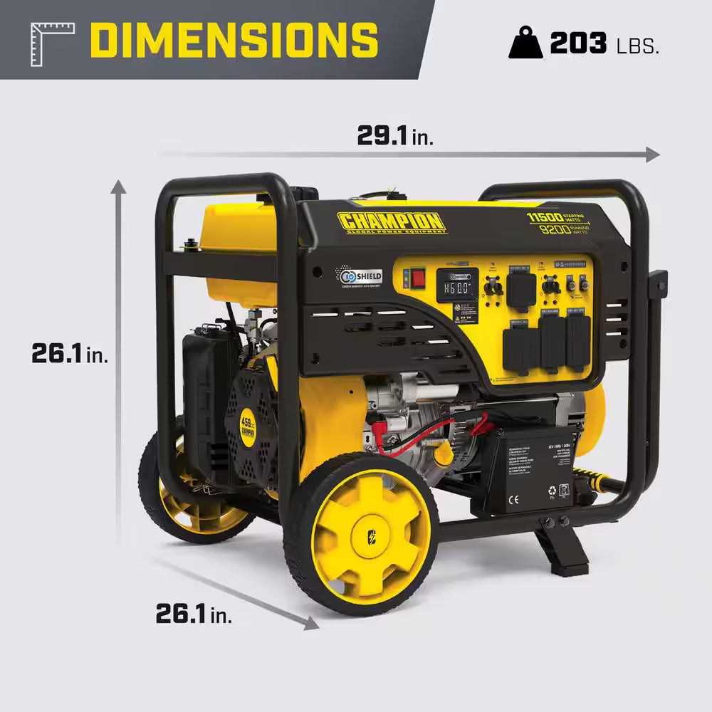 11500/9200-Watt, Electric Start, Gasoline Powered Portable Generator with CO Shield