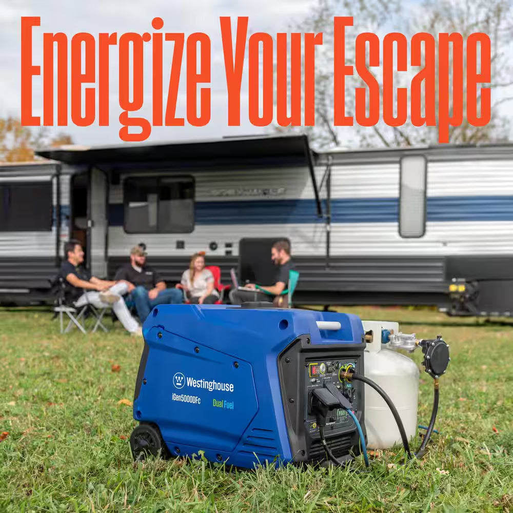 5,000-Watt Dual Fuel Gas and Propane Powered Portable Inverter Generator with Remote Electric Start, LED Data Center