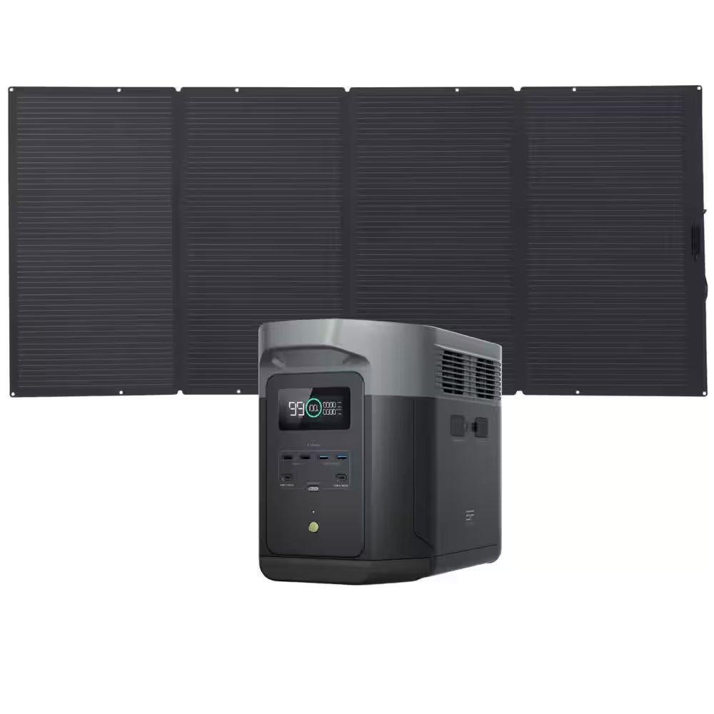 3600W Output/7200W Peak Push-Button Start Solar Generator DELTA Pro with 400W Solar Panel for Home, Camping and Rvs