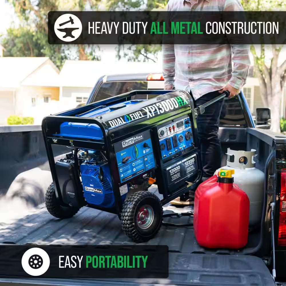 13000/10500-Watt Dual Fuel Electric Start Gasoline/Propane Portable Home Power Back up Generator with CO Alert Shutdown