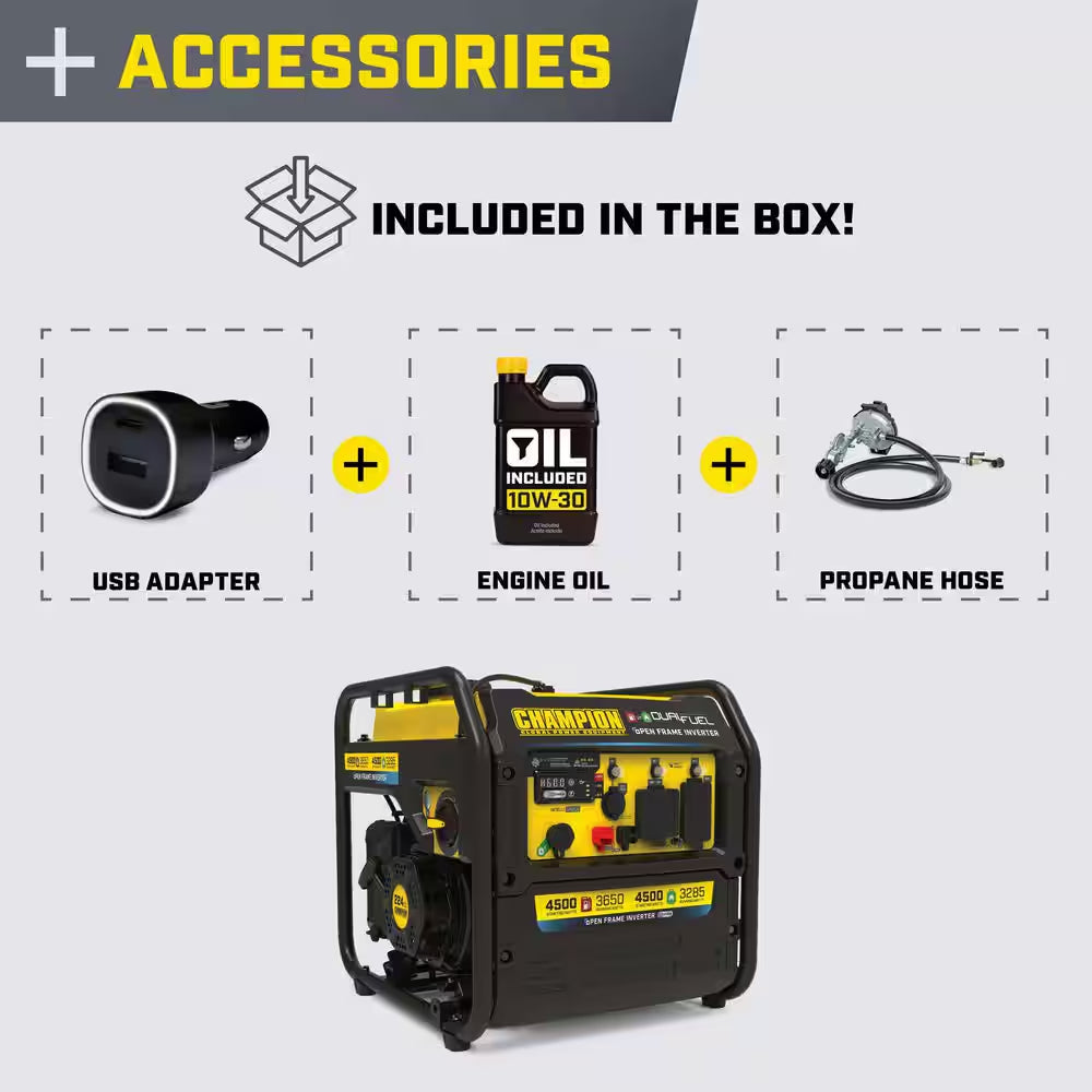 4500/3650-Watt Electric Switch Gasoline/Propane Open Frame Inverter Portable Generator W/ Quiet Technology and CO Shield
