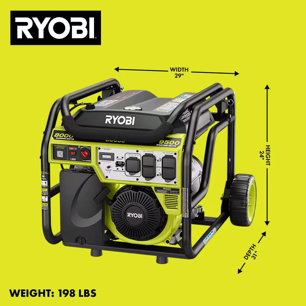 9500-Watt Recoil Start Gasoline Powered Portable Generator with CO Detect Shutdown Sensor