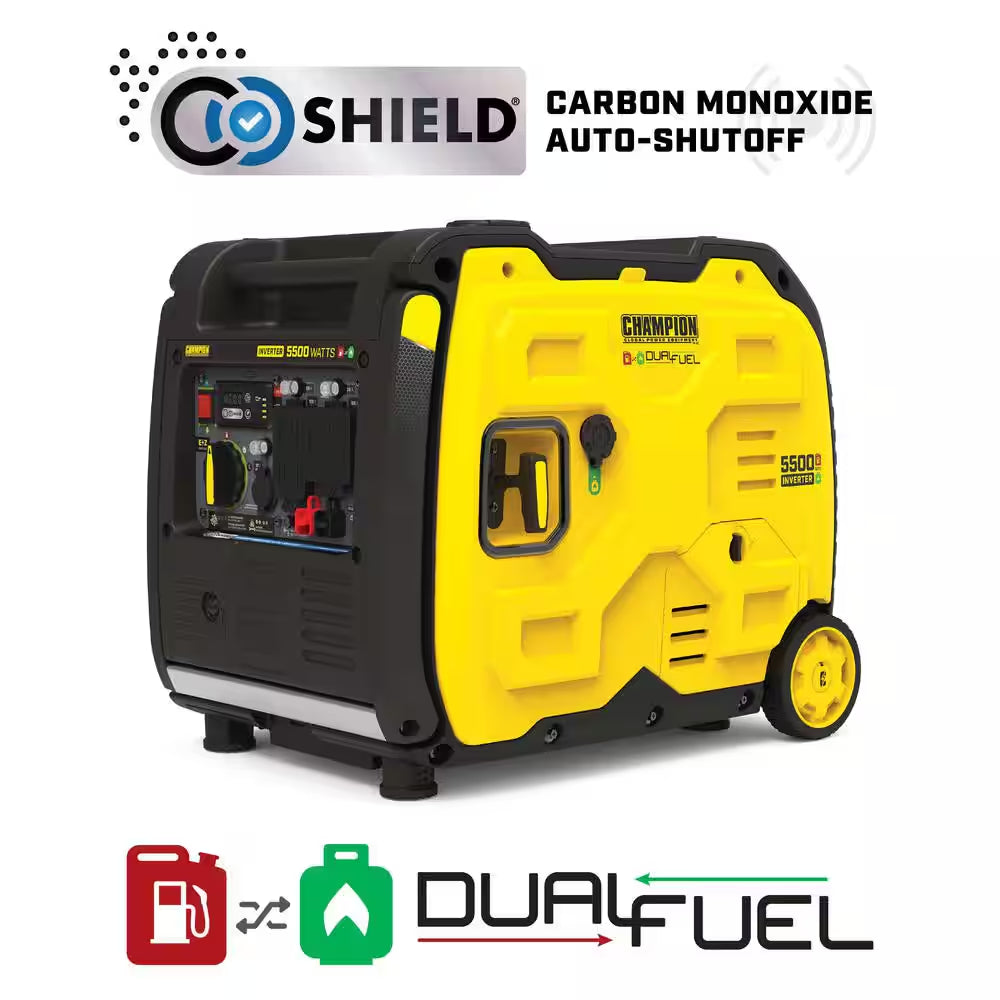 5500/4000-Watt Electric Start Gasoline and Propane Powered Dual Fuel Inverter Generator W/CO Shield and Quiet Technology