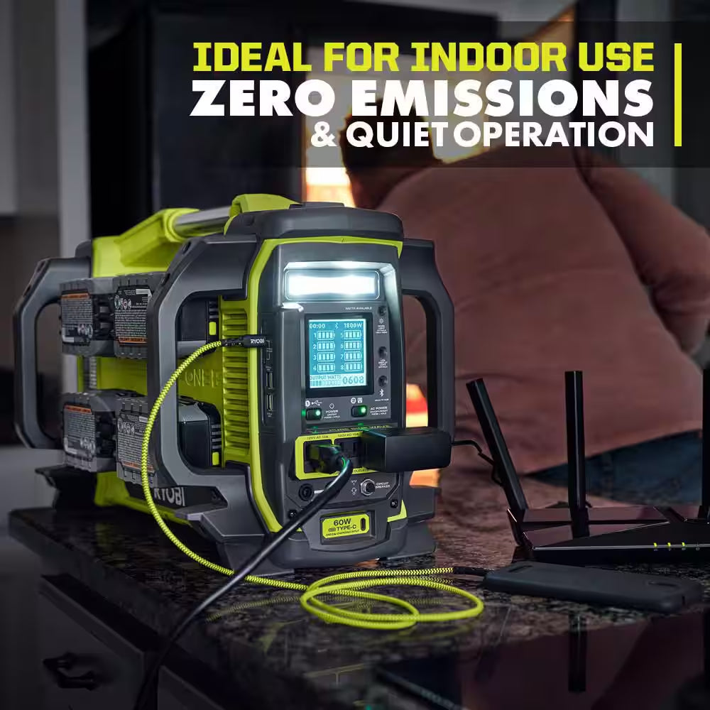 18V ONE+ 1800-Watt Portable Battery Inverter Power Station/8-Port Charger W/ 200-Watt Power Source & (4) 6.0Ah Batteries