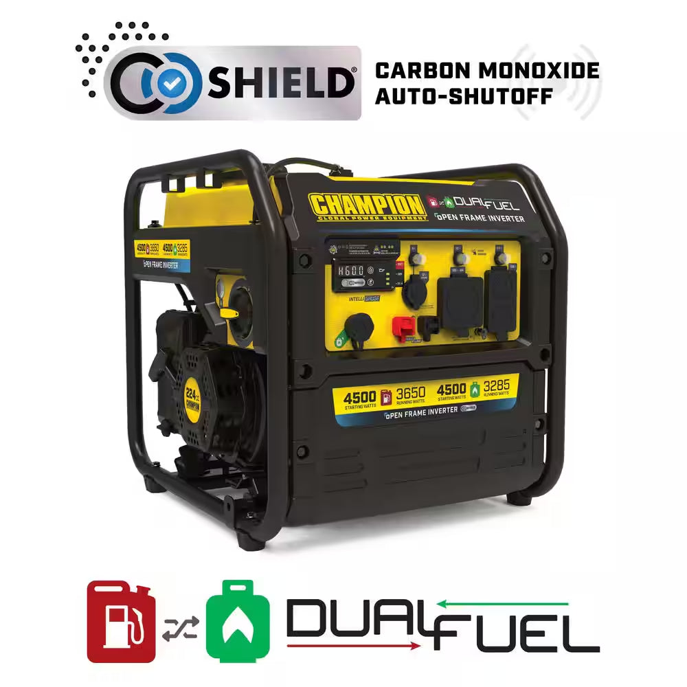4500/3650-Watt Electric Switch Gasoline/Propane Open Frame Inverter Portable Generator W/ Quiet Technology and CO Shield