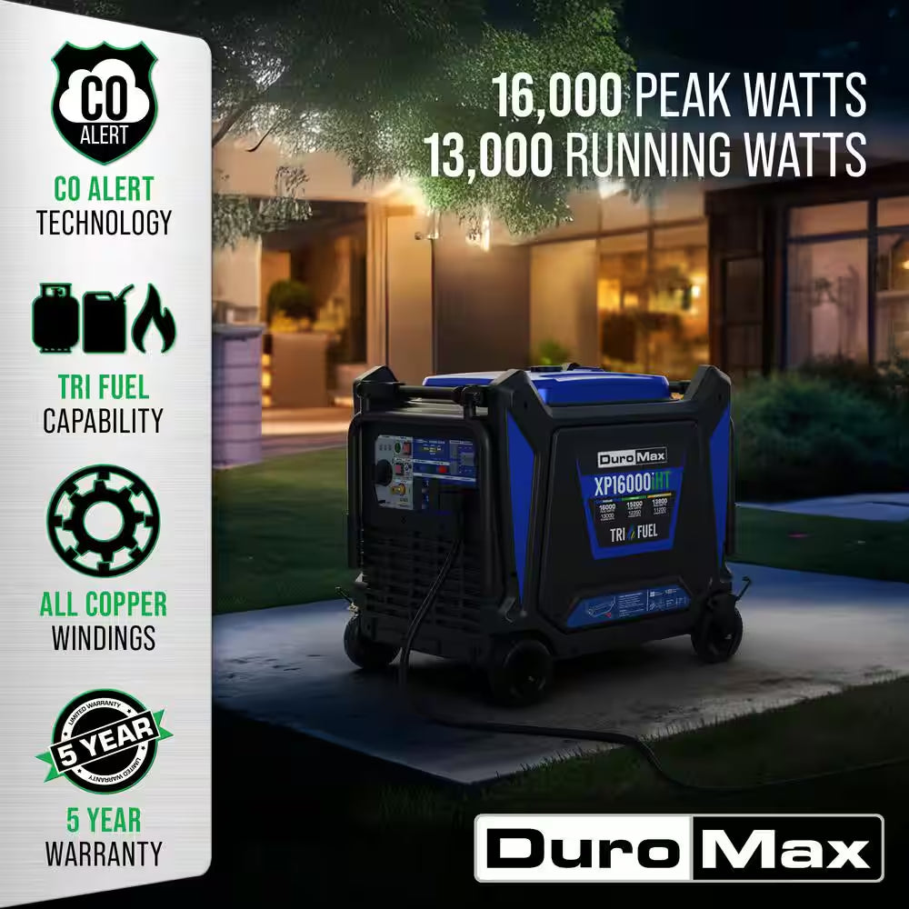 16,000-Watt Remote Start Air Cool Vtwin Tri Fuel Whole House Digital Inverter 50 Amp CO Alert Shutdown Home Backup Ready