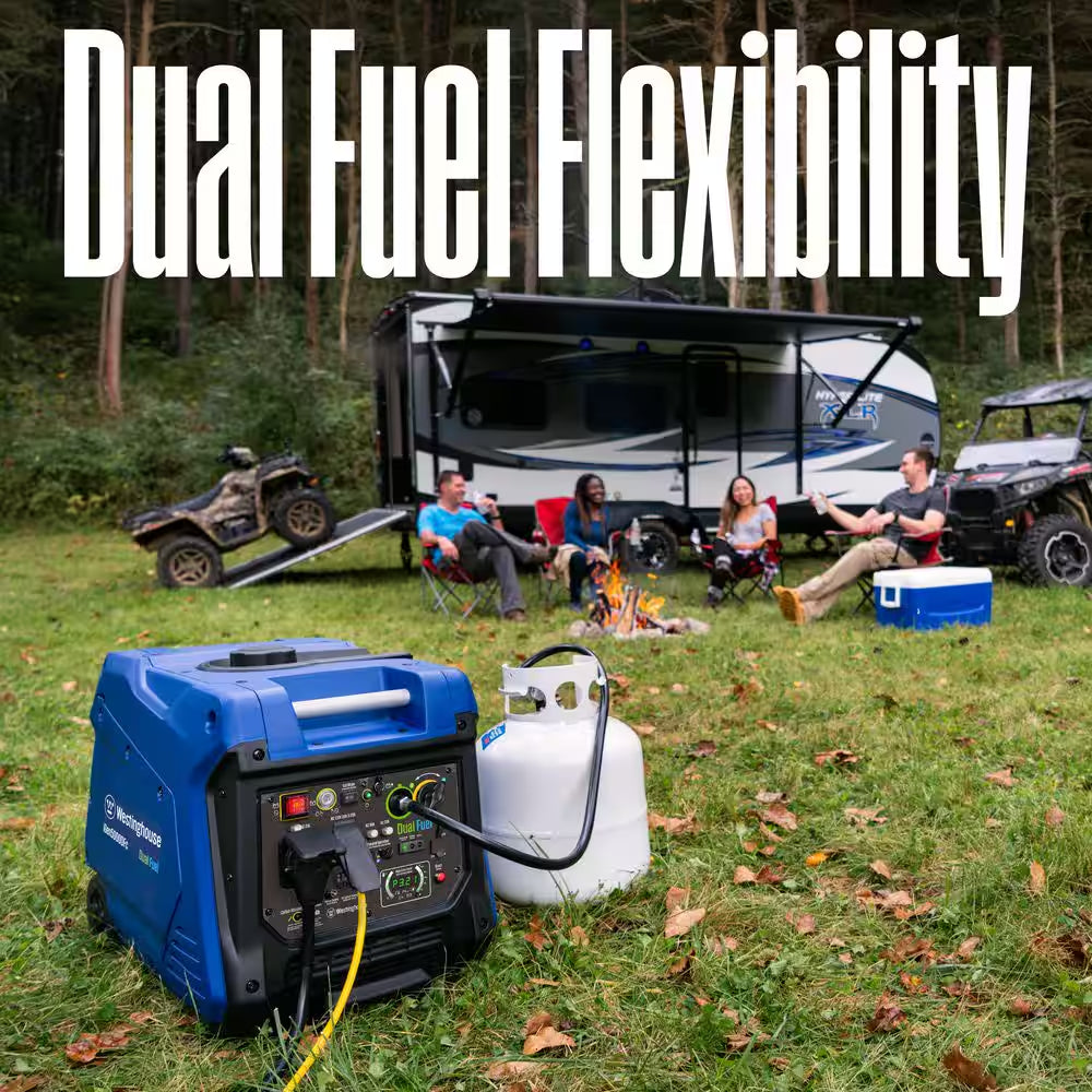 5,000-Watt Dual Fuel Gas and Propane Powered Portable Inverter Generator with Remote Electric Start, LED Data Center