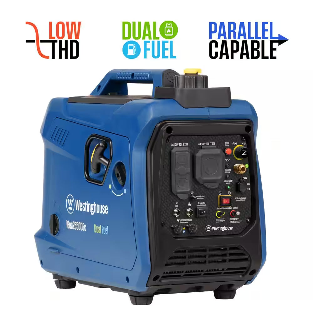 2,550 Watt Dual Fuel Gas and Propane Powered Portable Inverter Generator with Recoil Start