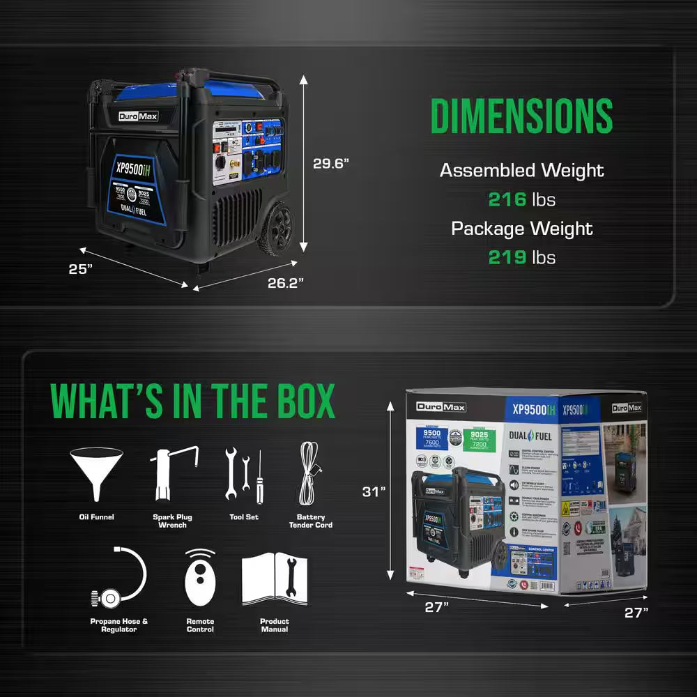 9,500-Watt Dual Fuel Portable Digital Inverter Generator