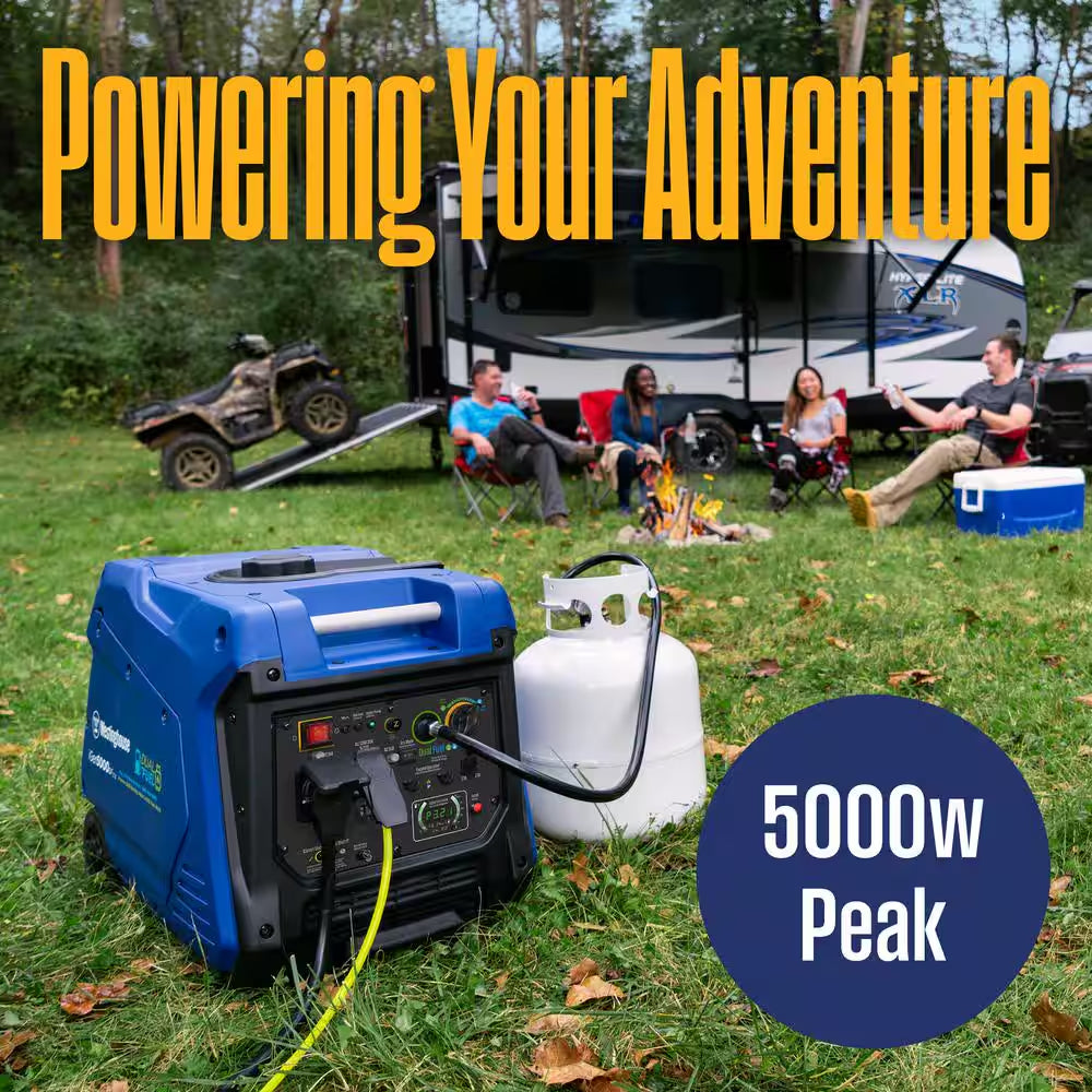 5,000-Watt Dual Fuel Gas and Propane Powered Portable Inverter Generator with Recoil Start, LED Data Center