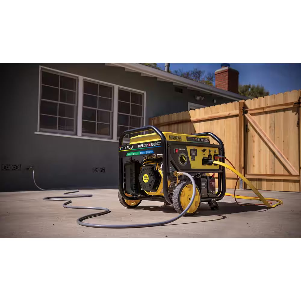 8,125/6,500-Watt Electric Start Gasoline Propane and Natural Gas Tri-Fuel Portable Generator, CO Shield, NG/LPG Hoses
