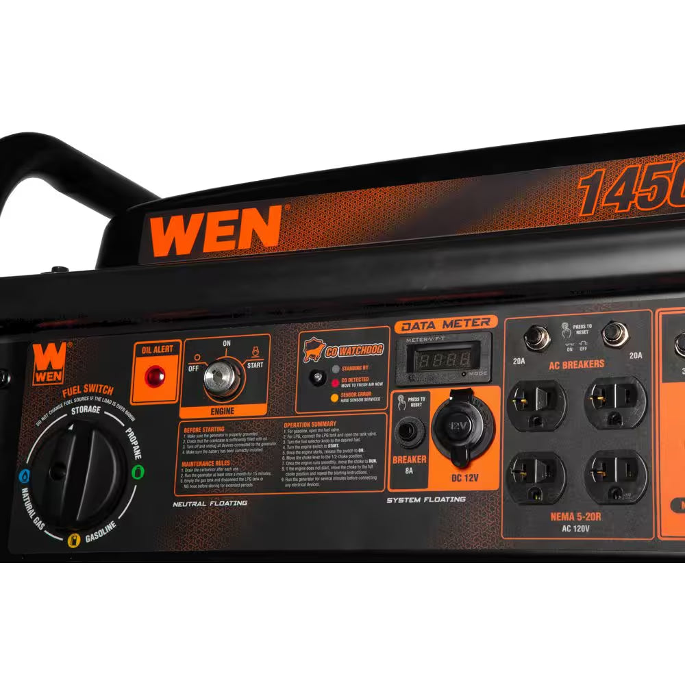 14500-Watt Electric Switch Gasoline Propane and Natural Gas Tri-Fuel Portable Generator, Wheel Kit and CO Watchdog