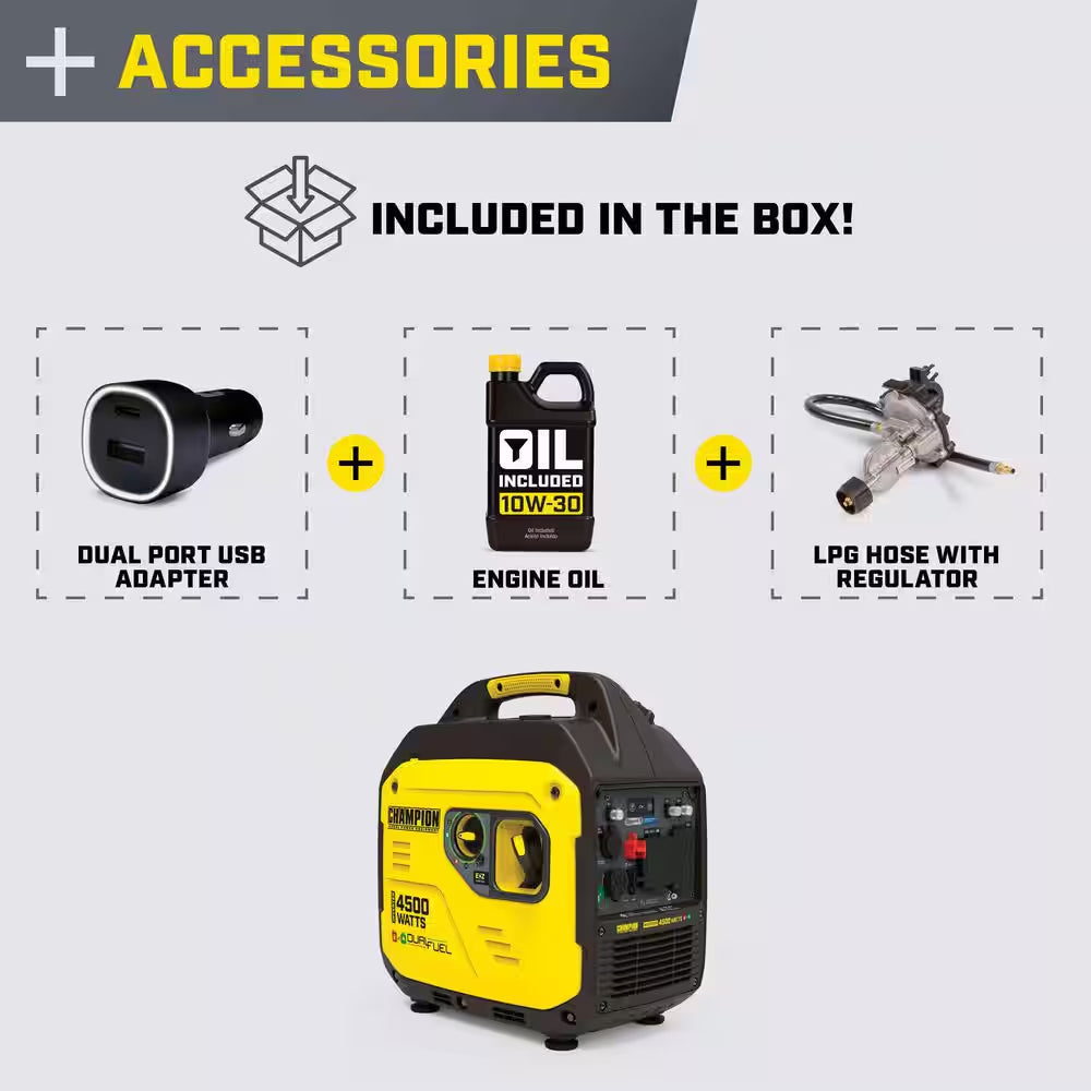 4500/3250-Watt Recoil Start Gasoline/Propane Powered Dual Fuel Inverter Generator with Quiet Technology and CO Shield