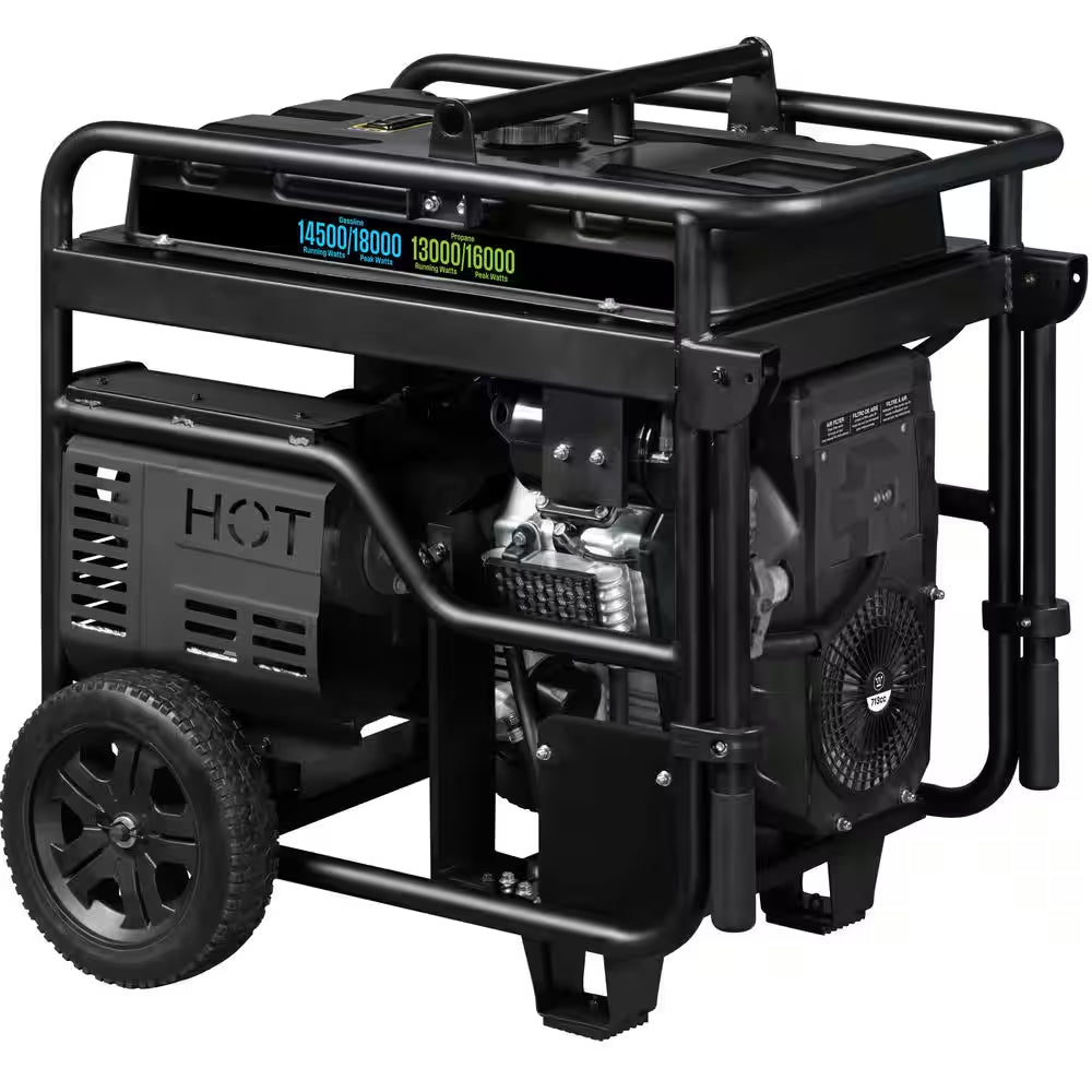 18,000/14,500-Watt Dual Fuel Gas and Propane Portable Generator with Remote Electric Start, Low THD, and 50 Amp Outlet