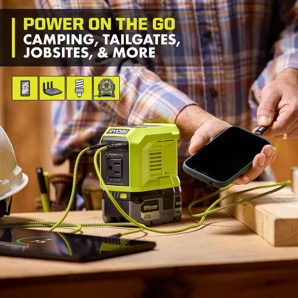 18V ONE+ 1800-Watt Portable Battery Inverter Power Station/8-Port Charger W/ 200-Watt Power Source & (4) 6.0Ah Batteries